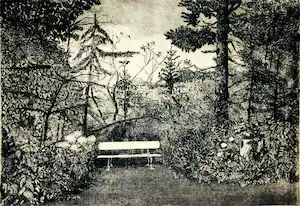 Jan A. Verbruggen - zonder titel (bankje in het park) verkocht voor € 45!