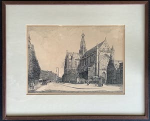 Niet of onleesbaar gesigneerd - Stadsgezicht met de St Bavo te Haarlem kopen? Bied vanaf 1!