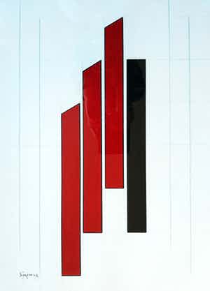 Wim Sinemus - Geometrisch abstracte compositie, gouache (ingelijst) verkocht voor € 420!