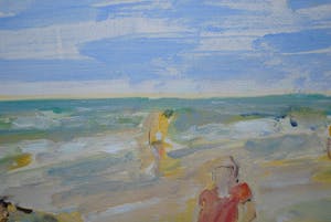 Niet of onleesbaar gesigneerd - kinderen op het strand - olieverf op paneel kopen? Bied vanaf 10!