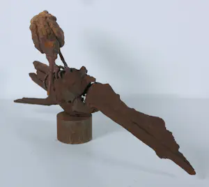 Paul Beckers - Twee sculpturen van hout, ijzer en terracotta, Vogels (ibis en uiltjes) + boek! kopen? Bied vanaf 100!