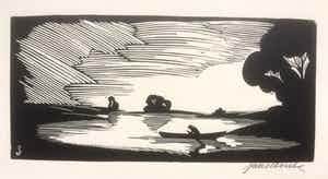 Jan Schonk - Houtsnede "De Plas" 1928 verkocht voor € 60!