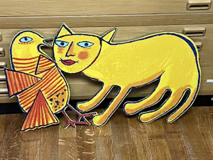 Corneille - metalen sculptuur: kat en vogel kopen? Bied vanaf 450!