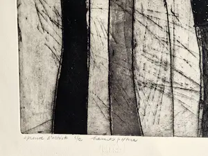 Hannes Postma - Grote zwart wit Ets Aquatint - 1963 - bewoonde grens" zeer kleine oplage (5/12) kopen? Bied vanaf 46!