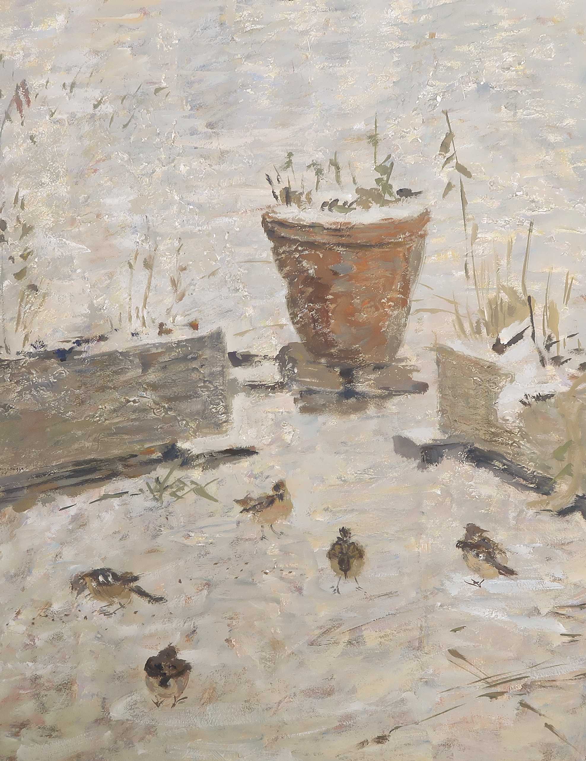 Anton Voorzanger - Gouache, Z.T. Mussen  verkocht voor € 120!