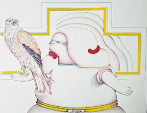 Jörg Remé - Originele 1979 kleuren Lithografie "dame en havik" - beperkte oplage (100) kopen? Bied vanaf 38!
