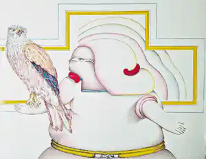 Jörg Remé - Originele 1979 kleuren Lithografie "dame en havik" - beperkte oplage (100) kopen? Bied vanaf 38!