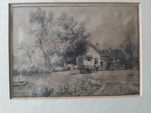 Piet Schipperus - Ets, Boerderij met paart en wagen. kopen? Bied vanaf 25!
