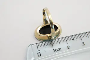 62 - 14 karaats geelgouden zegel ring gezet met ovalen blauwe steen kopen? Bied vanaf 265!