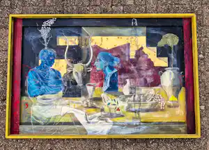 Jean-Christophe Donnadieu - Mega groot olieverf "nature morte aux buste bleu" gesigneerd verkocht voor € 80!