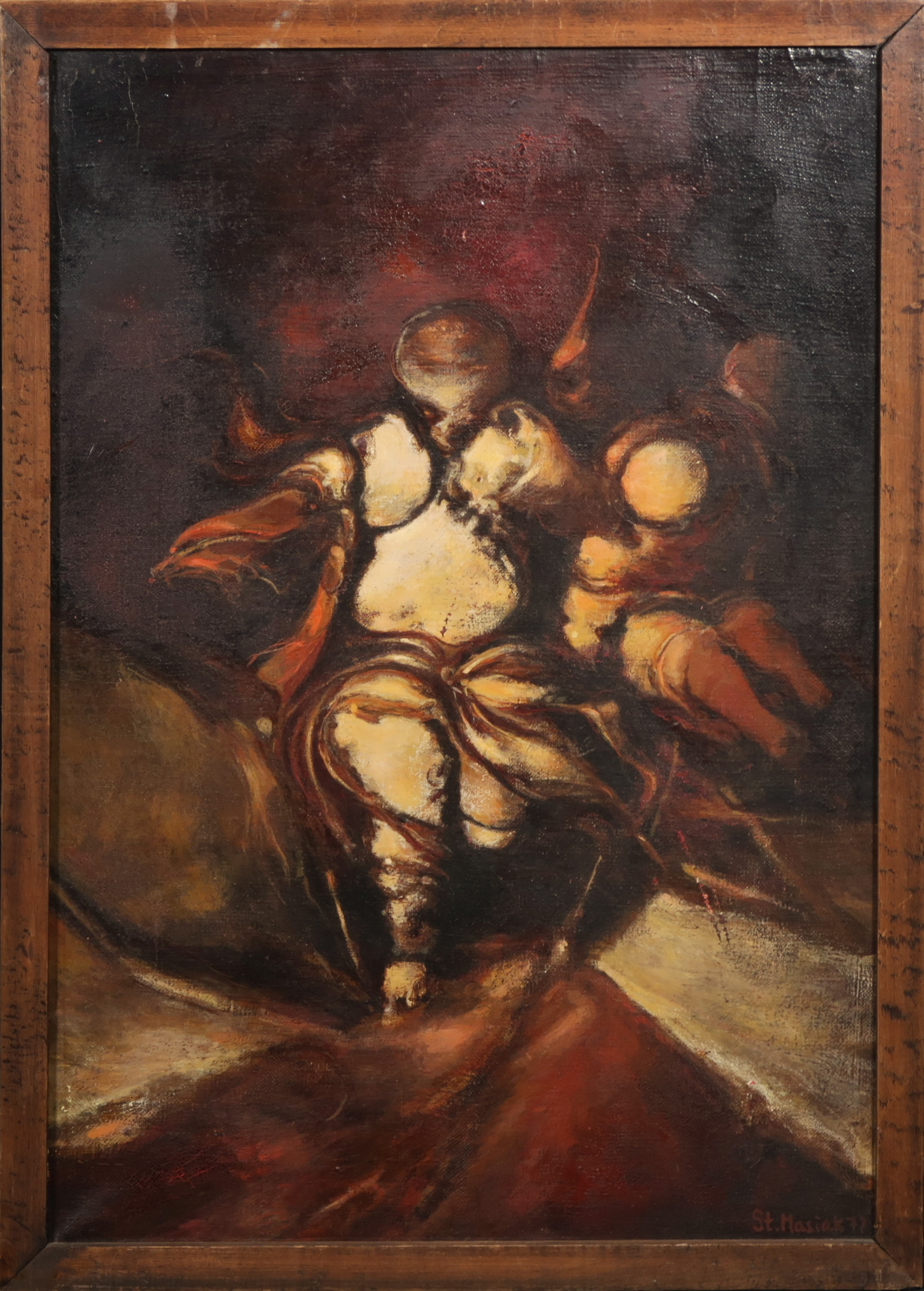 Stanislaw Masiak - Olieverf op doek, Z.T. Figuur - Ingelijst verkocht voor € 37!