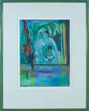 Joe Wols - Acryl op papier, Het museum van de mens - Ingelijst verkocht voor € 40!