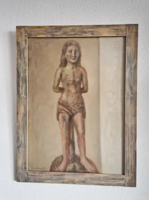 Theo Swagemakers - Groot olieverf op paneel "beeld st. Sebastian" gesigneerd - mooi gelijst kopen? Bied vanaf 150!