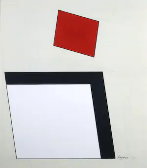 Wim Sinemus - Gemengde techniek op papier, Abstracte compositie - Ingelijst kopen? Bied vanaf 1!