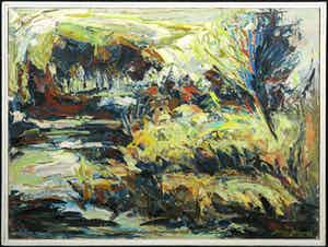 Berry Brugman - Olieverf op paneel, Waterlandschap - Ingelijst verkocht voor € 120!
