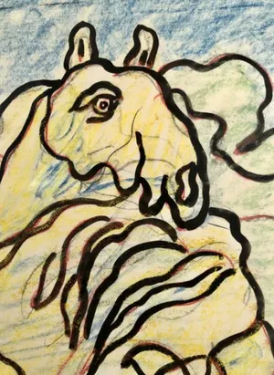 Jan Sierhuis - Paard - Gouache en Krijt op Papier (Groot ingelijst werk!) kopen? Bied vanaf 275!