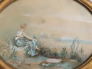 Niet of onleesbaar gesigneerd - Heel mooi romantische werkje in lijst , gesigneerd kopen? Bied vanaf 1!