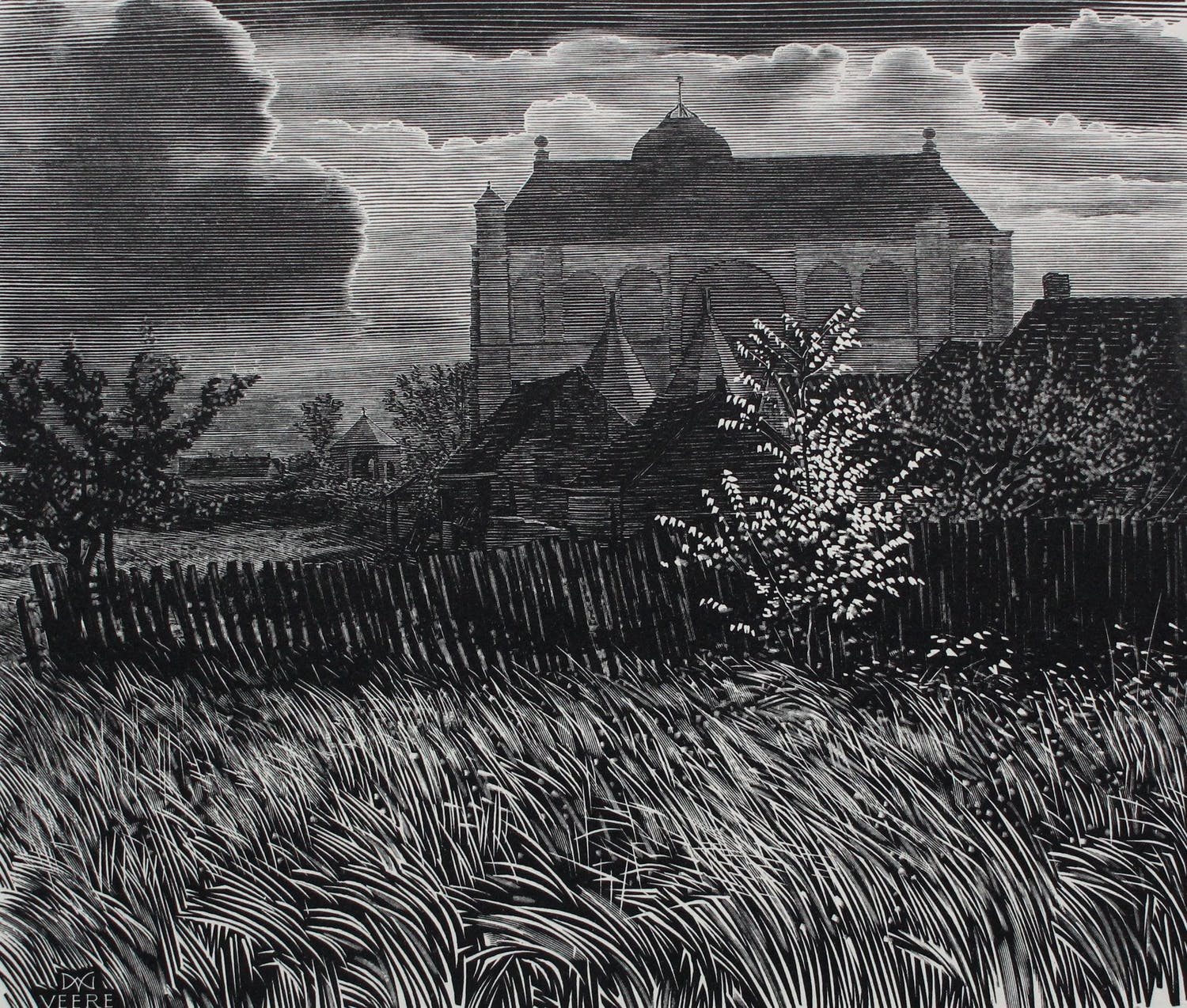 Dirk Van Gelder Houtgravure Veere 1953 Verkocht Kunstveiling be