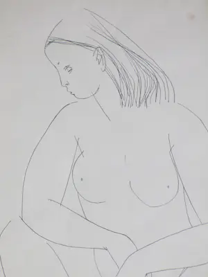 Juus Hartman - Zittend Naakt - Pentekening kopen? Bied vanaf 36!