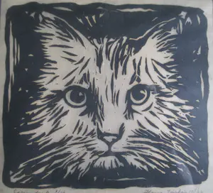 Niet of onleesbaar gesigneerd - Ingelijste houtsnede kat kopen? Bied vanaf 1!