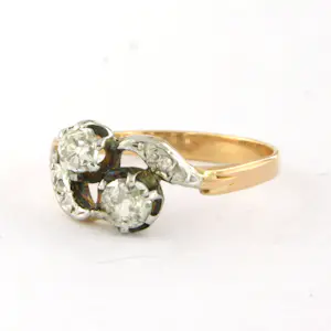 ART NOUVEAU 18k gouden ring met old mine cut en roos geslepen diamanten kopen? Bied vanaf 635!