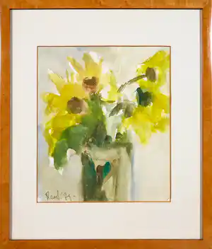 Theo Swagemakers - Aquarel, Bloemen - Ingelijst verkocht voor € 50!