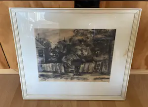 Niet of onleesbaar gesigneerd - Houtskool tekening straatje/landerij in Suriname? kopen? Bied vanaf 10!