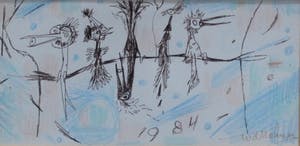 Theo van der Nahmer - potlood/pentekening op papier: 5 vogels - 1984 kopen? Bied vanaf 50!