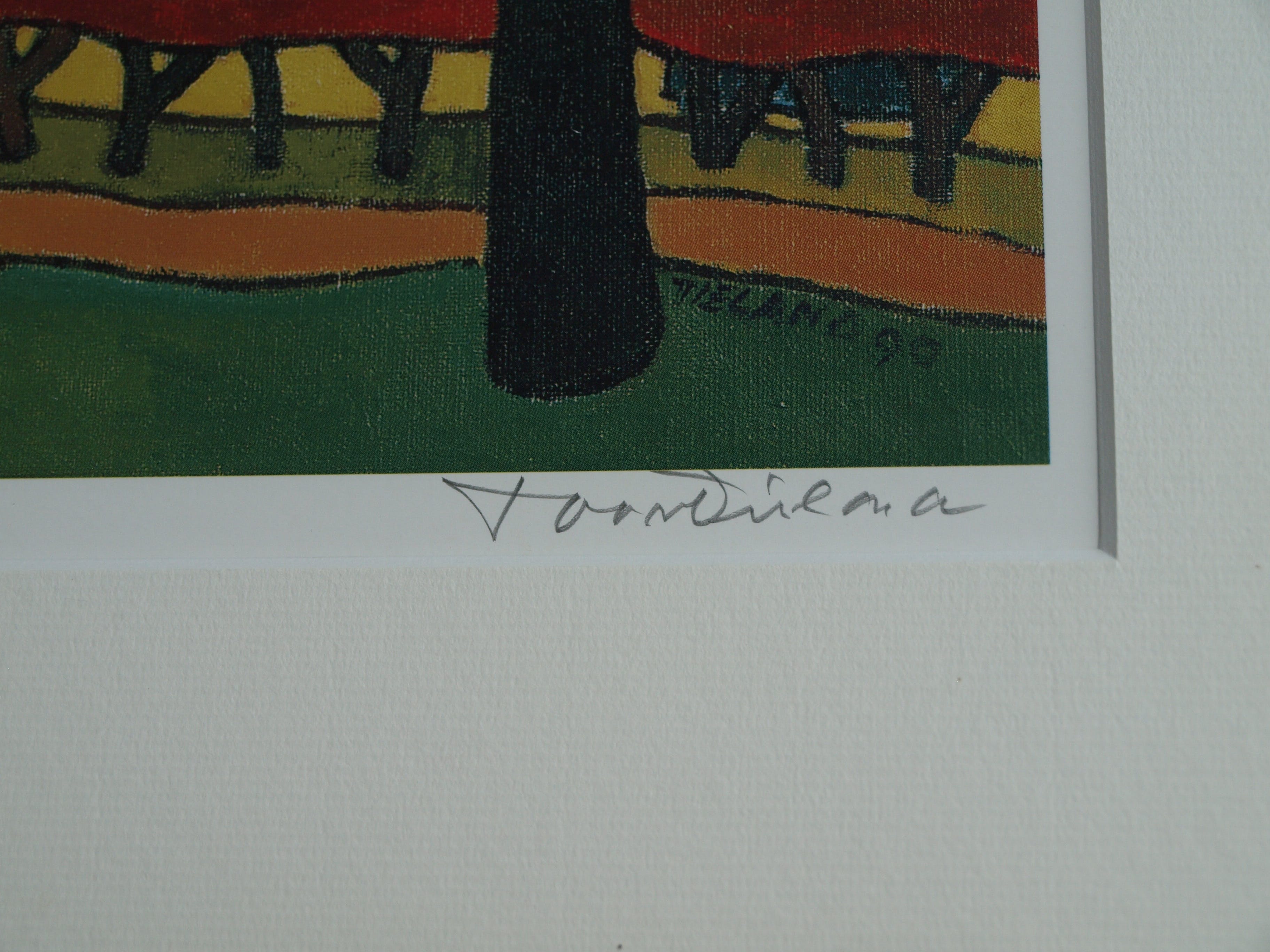 Toon Tieland - Handgesigneerde prent , “Rode bomen” - ingelijst – ca 1990 kopen? Bied vanaf 1!