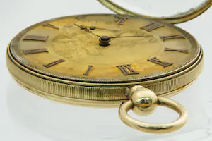 1 - Frankrijk 19e eeuws 18kt gouden horloge met fraai gegraveerde wijzerplaat kopen? Bied vanaf 350!