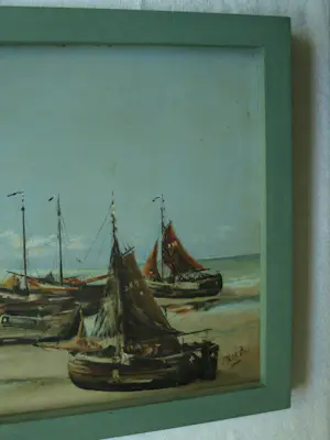 Niet of onleesbaar gesigneerd - Ingelijst, Olieverf op paneel , Vissersboten op het strand - 1888 kopen? Bied vanaf 1!