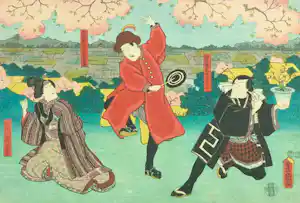 Kunisada Utagawa - Houtsnede, Kabuki karakters / Beauty, Confectionseller and treeseller verkocht voor € 100!