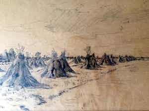 Jacob Ritsema - Korenschoven - Houtaskooltekening, Ingelijst verkocht voor € 65!