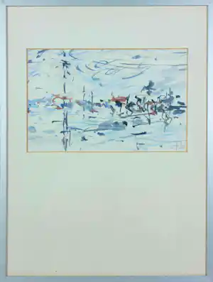 Anton Voorzanger - Aquarel, Winterlandschap - Ingelijst verkocht voor € 100!
