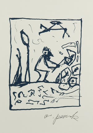 A.R. Penck - Zeldzame handgesigneerde litho, Zonder titel - Ingelijst kopen? Bied vanaf 1!