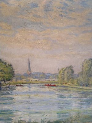 Niet of onleesbaar gesigneerd - Zomer a/d Vliet, 1958 (Toren van Voorschoten o/d achtergrond) kopen? Bied vanaf 1!