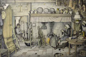 Jan Strube - "Boereninterieur omstreeks 1900, NB Nederland" kopen? Bied vanaf 75!