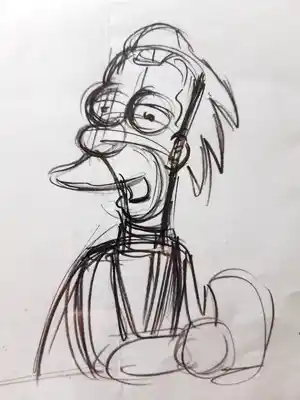 Matt Groening - originele productietekening The Simpsons Lenny, ingelijst + Certificaat verkocht voor € 100!