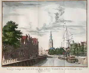 Isaac Tirion - Middelburg Stadsgezicht Gravure Tirion Lange Jan 1753 verkocht voor € 20!