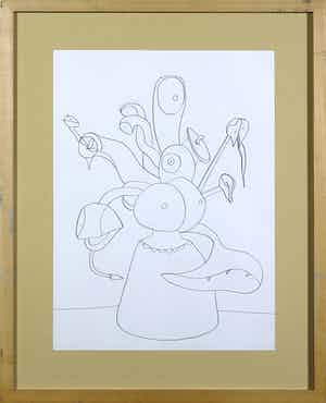 Wouter van Riessen - Potloodtekening, Vaas met bloemen - Ingelijst verkocht voor € 300!