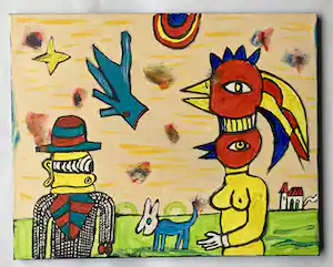 Ruud Cornelisse - Acrylverf op doek - zonder titel - gesigneerd verkocht voor € 65!
