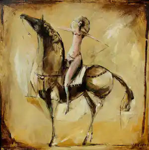Evert van Hemert - Olieverf op doek: Naakte dame op paard - 1991 verkocht voor € 425!