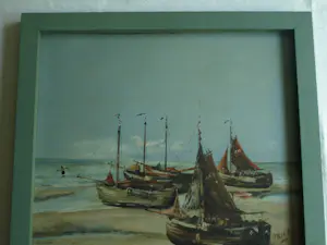 Niet of onleesbaar gesigneerd - Ingelijst, Olieverf op paneel , Vissersboten op het strand - 1888 kopen? Bied vanaf 1!