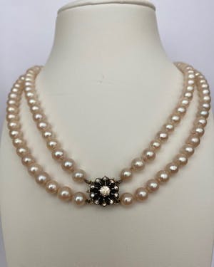 Zoetwater parels  collier met  14 kt gouden /zilveren diamanten  slot kopen? Bied vanaf 350!