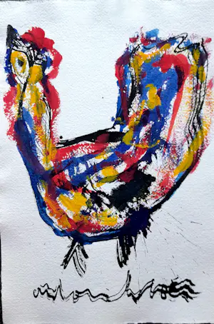 Anton Heyboer - Kip - Gemengde Techniek 1995 - 36 x 25 cm - ingelijst kopen? Bied vanaf 125!