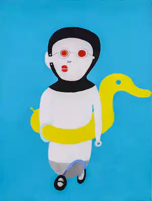 Paul Nassenstein - Gouache op doek, Waterloper/zwemmer verkocht voor € 240!