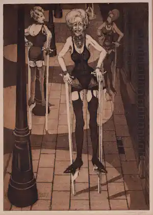 Herman Gordijn - Ets: Vrouwen op stelten - 1963 verkocht voor € 395!