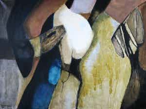 Jos Schimmer - Olieverf op doek, Z.T. (Abstracte compositie) (Groot) verkocht voor € 80!