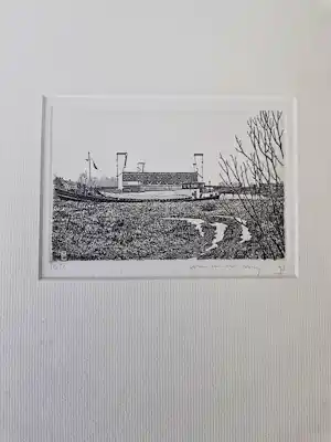 Wim van der Meij - fraai gedetailleerde Ets "binnenvaartschip" - kleine oplage - gesigneerd kopen? Bied vanaf 36!