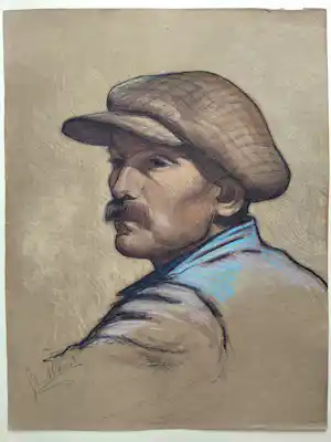 Gerard Krol - Karakterportret van een man met pet - zwart krijt en pastel, gesigneerd kopen? Bied vanaf 30!